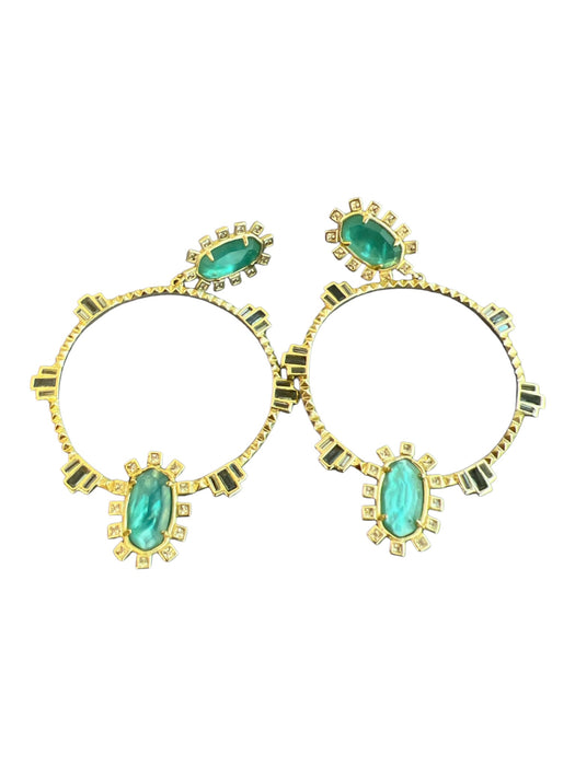 Kendra Scott Gold & Blue Metal Aqua Stone Statement drop Hoop Jewelry Gold & Blue