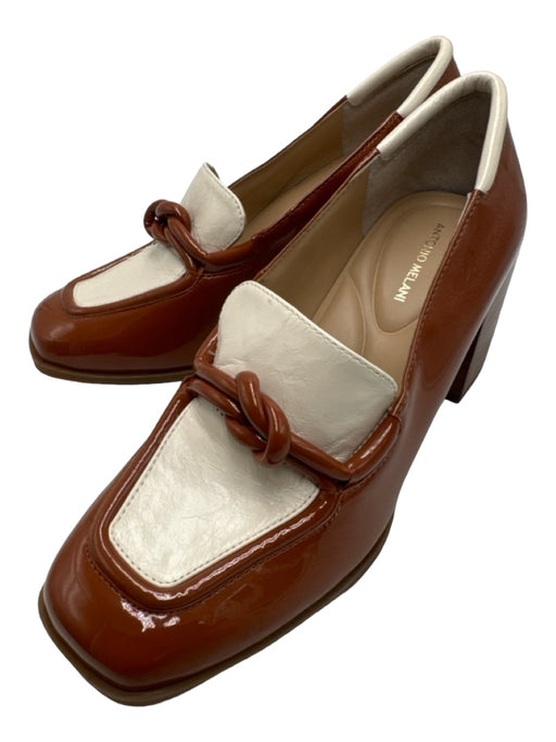 Antonio Melani Shoe Size 7.5 Brown & White Patent Leather Block Heel Loafers Brown & White / 7.5