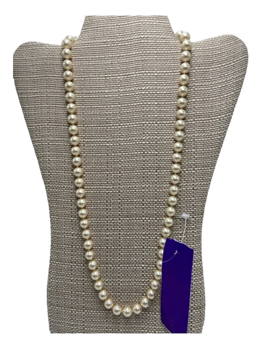 Majorica Ivory White & Gold Faux Pearl One Strand Insertion Clasp Long Necklace Ivory White & Gold