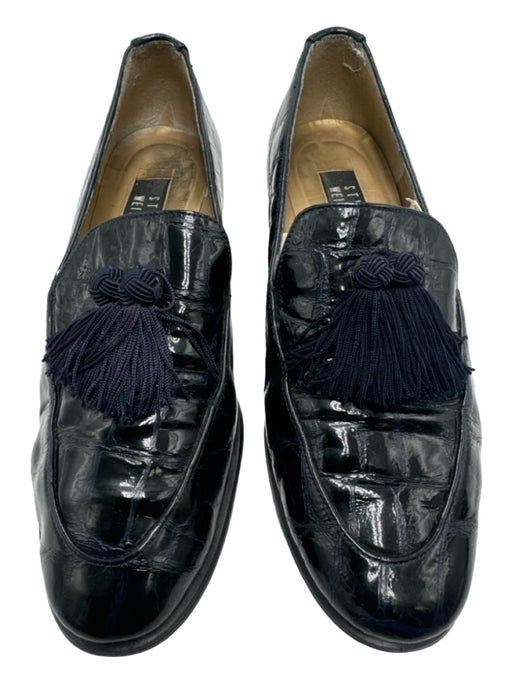 Stuart Weitzman Shoe Size 7.5 Navy Blue Leather Croc Embossed Tassel Loafers Navy Blue / 7.5