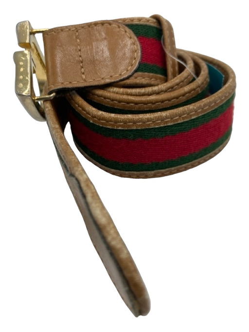 Gucci Brown Green Red Leather Stripe Gold Hardware Prong Close Belts Brown Green Red / 70