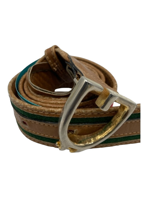 Gucci Brown Green Red Leather Stripe Gold Hardware Prong Close Belts Brown Green Red / 70