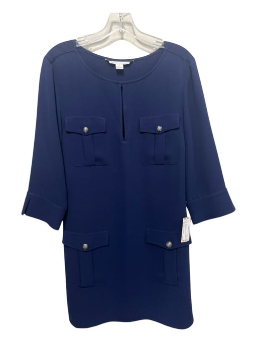 Diane Von Furstenberg Size 10 Navy Tracetate Long Sleeve Buttons Pockets Dress Navy / 10