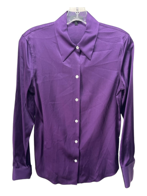 Theory Size S Purple Silk Button Down Collar Long Sleeve Top Purple / S