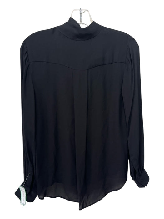 Intermix Size 0 Black Silk Button Down Tie V Neck Long Sleeve Top Black / 0