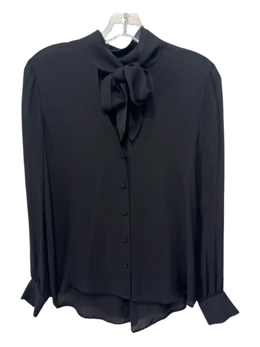 Intermix Size 0 Black Silk Button Down Tie V Neck Long Sleeve Top Black / 0