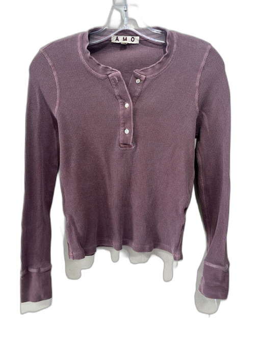 AMO Size S Mauve Purple Cotton 1/4 Button Henley Waffle Knit Long Sleeve Top Mauve Purple / S