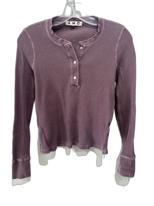 AMO Size S Mauve Purple Cotton 1/4 Button Henley Waffle Knit Long Sleeve Top Mauve Purple / S