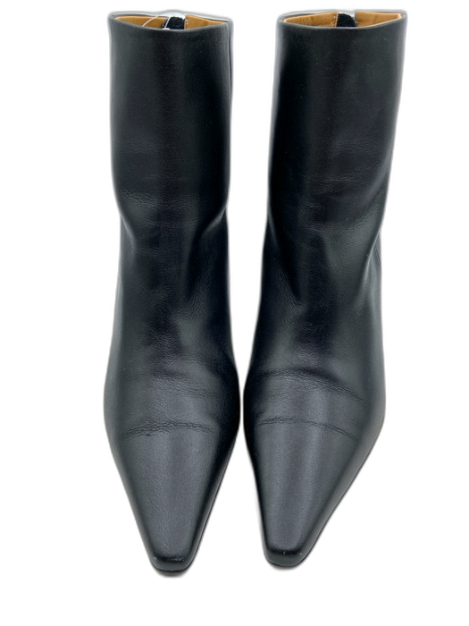 Reike Nen Shoe Size 36 Black Leather Pointed Toe Back Zip Midi Heel Booties Black / 36