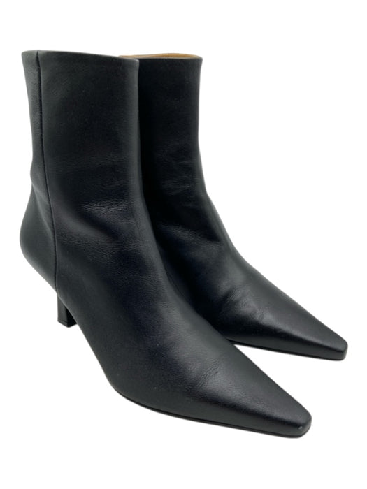 Reike Nen Shoe Size 36 Black Leather Pointed Toe Back Zip Midi Heel Booties Black / 36