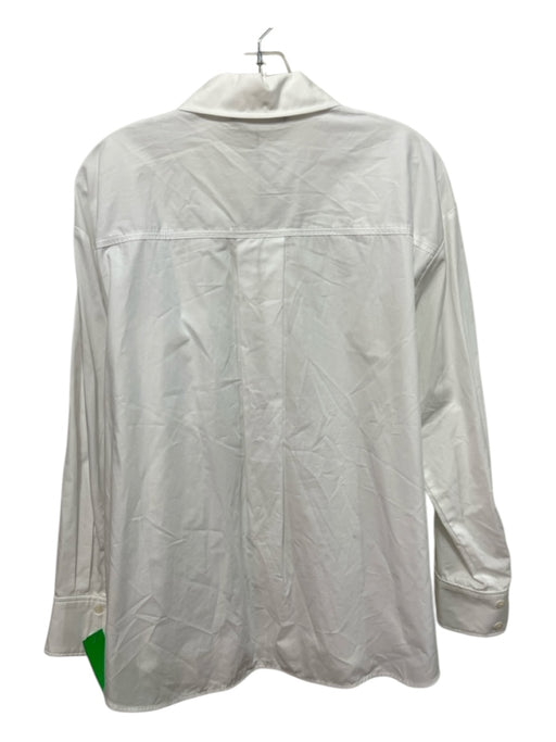 Zara Size Medium White Cotton Long Sleeve Button Front Collar Patch Pocket Top White / Medium