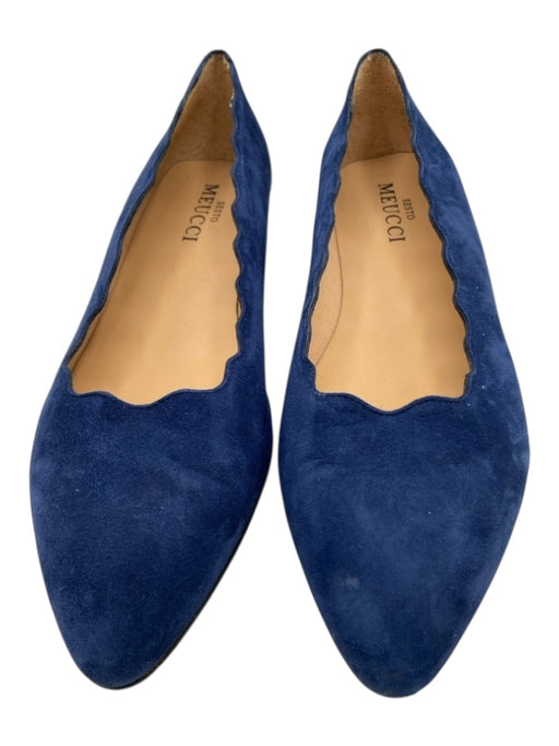 Sesto Meucci Shoe Size 8.5 Navy Blue Leather Upper Almond Toe Scalloped Pumps Navy Blue / 8.5