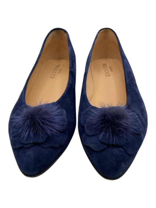 Sesto Meucci Shoe Size 8.5 Navy Blue Leather Upper Almond Toe Pom Pom Pumps Navy Blue / 8.5