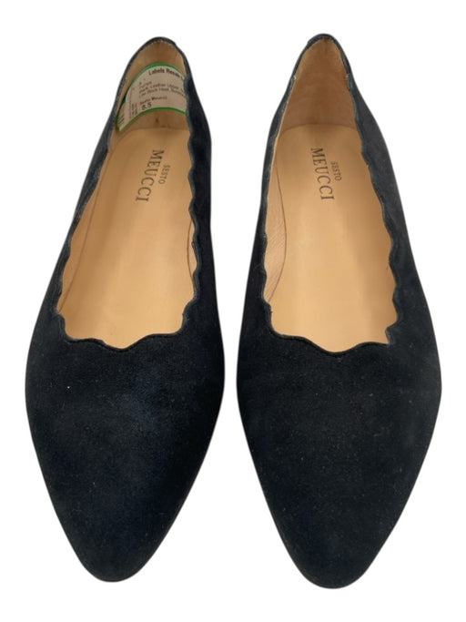 Sesto Meucci Shoe Size 8.5 Black Leather Upper Suede Scalloped Pumps Black / 8.5
