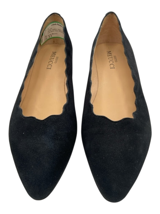 Sesto Meucci Shoe Size 8.5 Black Leather Upper Suede Scalloped Pumps Black / 8.5