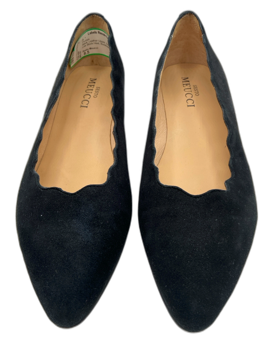 Sesto Meucci Shoe Size 8.5 Black Leather Upper Suede Scalloped Pumps Black / 8.5