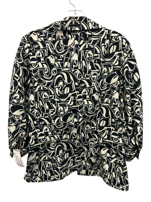 Ralph Lauren Black Size M Black & White Polyester Puff 1/2 Sleeve Buttons Top Black & White / M