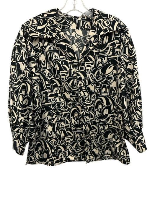 Ralph Lauren Black Size M Black & White Polyester Puff 1/2 Sleeve Buttons Top Black & White / M