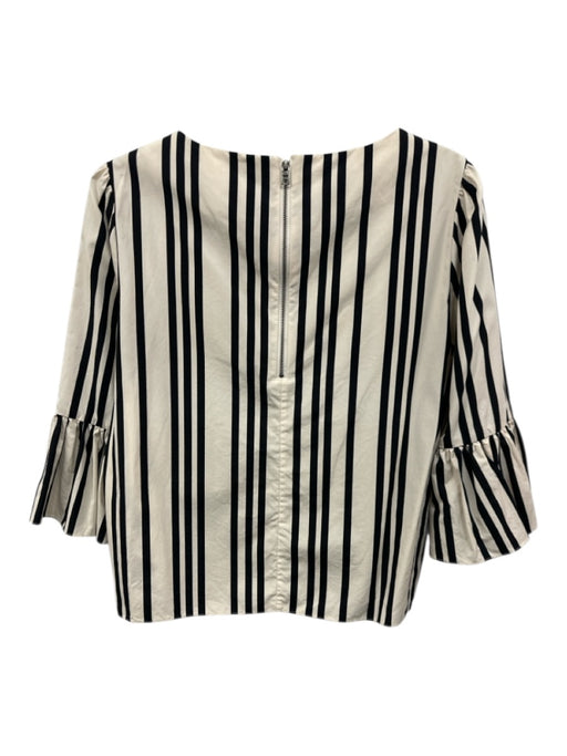 Alice + Olivia Size M White & Black Cotton 3/4 Flare Sleeve Stripe Wide Neck Top White & Black / M
