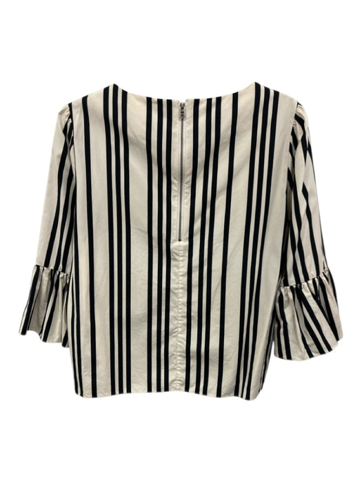Alice + Olivia Size M White & Black Cotton 3/4 Flare Sleeve Stripe Wide Neck Top White & Black / M