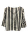 Alice + Olivia Size M White & Black Cotton 3/4 Flare Sleeve Stripe Wide Neck Top White & Black / M