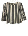 Alice + Olivia Size M White & Black Cotton 3/4 Flare Sleeve Stripe Wide Neck Top White & Black / M