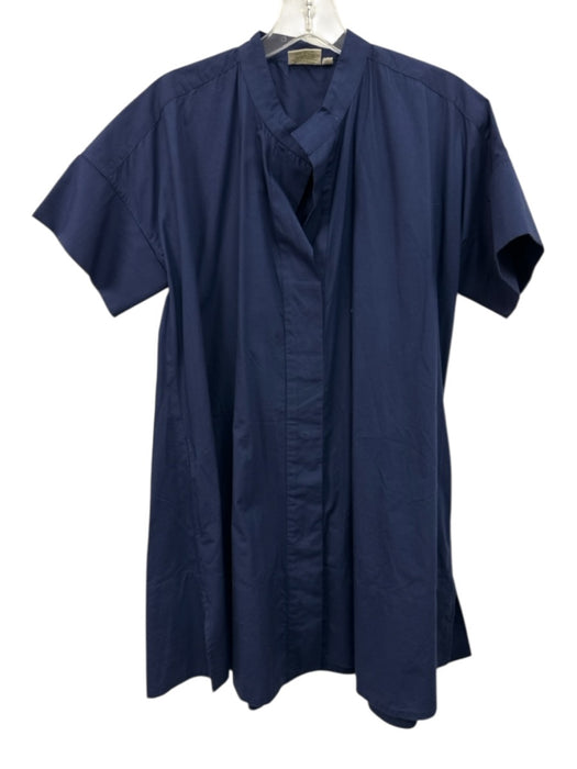 Julia Amory Size M Navy Blue Cotton Short Sleeve Button Up Flare Heel Dress Navy Blue / M