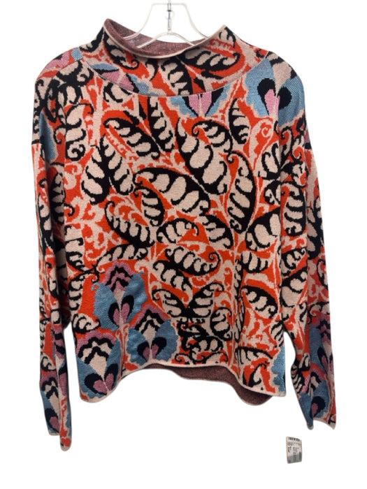 Maeve Size Small Orange, Blue, Black Viscose Blend Long Sleeve Floral Sweater Orange, Blue, Black / Small