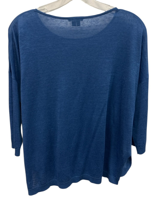 Theory Size Medium Blue Linen Blend Half Sleeve Wide Neck Top Blue / Medium
