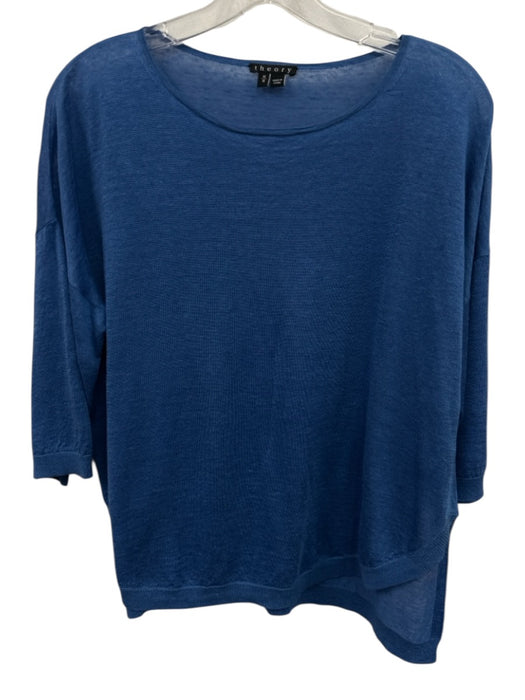 Theory Size Medium Blue Linen Blend Half Sleeve Wide Neck Top Blue / Medium