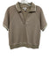 Spanx Size Medium Taupe & White Polyester Blend Short Sleeve Striped Polo Top Taupe & White / Medium