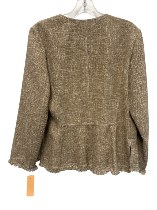Lafayette 148 Size 8 Beige & White Cotton Blend Long Sleeve Tweed Fringe Jacket Beige & White / 8