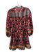 Alice + Olivia Size 10 Black, Pink, Multi Cotton Floral Puff Long Sleeve Dress Black, Pink, Multi / 10