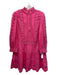 Alice + Olivia Size 10 Hot pink Cotton Lace Trim V Neck Long Sleeve Dress Hot pink / 10