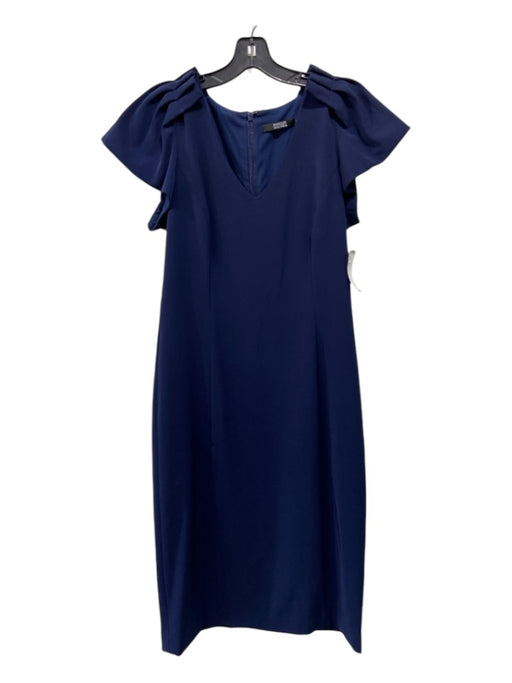 Badgley Mischka Size 10 Navy Blue Polyester V Neck Cap Sleeve Knee length Dress Navy Blue / 10