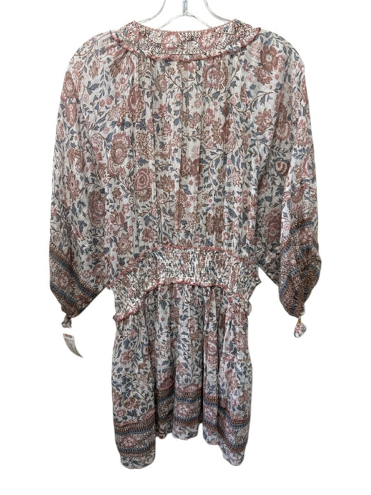 Poupette St. Barth Size L Pink, Gold, Multi Cotton Puff 1/2 Sleeve Mini Dress Pink, Gold, Multi / L