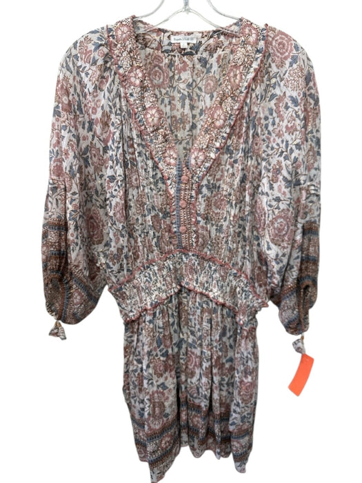 Poupette St. Barth Size L Pink, Gold, Multi Cotton Puff 1/2 Sleeve Mini Dress Pink, Gold, Multi / L