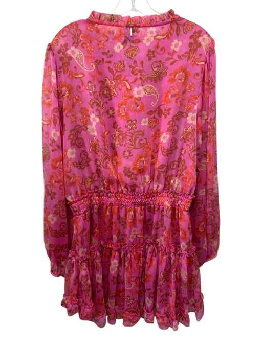 Misa Size L Pink & Orange Polyester Long puff sleeve Floral Print Mini Dress Pink & Orange / L