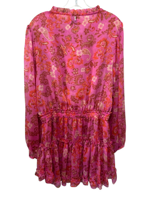 Misa Size L Pink & Orange Polyester Long puff sleeve Floral Print Mini Dress Pink & Orange / L