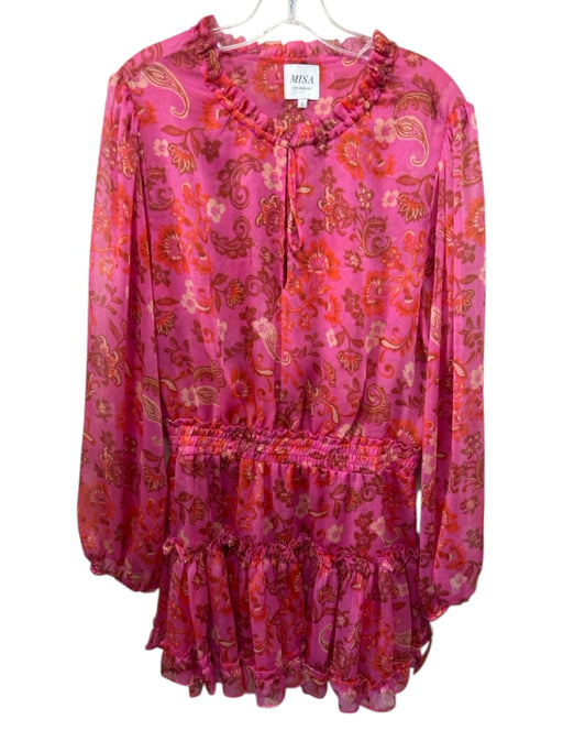 Misa Size L Pink & Orange Polyester Long puff sleeve Floral Print Mini Dress Pink & Orange / L