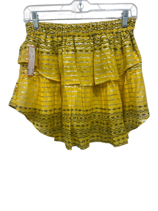 Koch Size L/M Yellow & Gold Cotton Sleeveless Metallic Stripe Ruffles Skirt Set Yellow & Gold / L/M