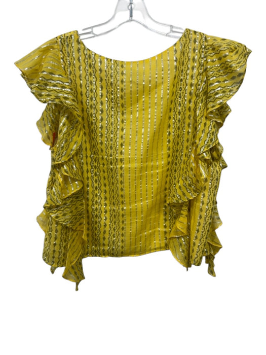 Koch Size L/M Yellow & Gold Cotton Sleeveless Metallic Stripe Ruffles Skirt Set Yellow & Gold / L/M