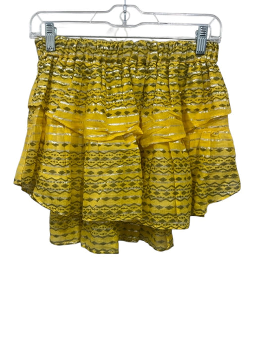 Koch Size L/M Yellow & Gold Cotton Sleeveless Metallic Stripe Ruffles Skirt Set Yellow & Gold / L/M