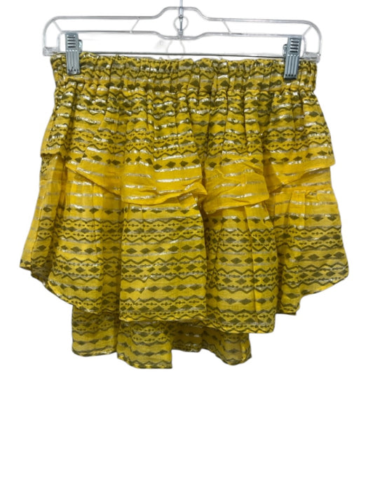 Koch Size L/M Yellow & Gold Cotton Sleeveless Metallic Stripe Ruffles Skirt Set Yellow & Gold / L/M