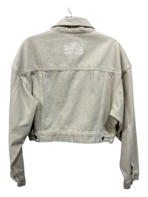 Ksubi Size Large Cream Cotton Denim Silver Buttons Patch Pockets Crop Jacket Cream / Large