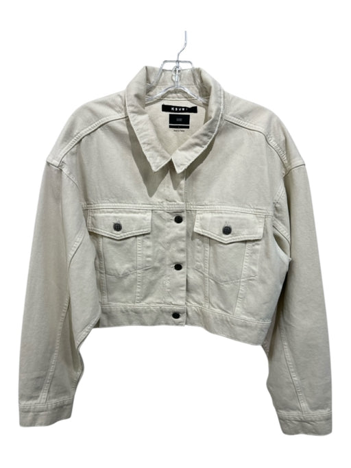 Ksubi Size Large Cream Cotton Denim Silver Buttons Patch Pockets Crop Jacket Cream / Large