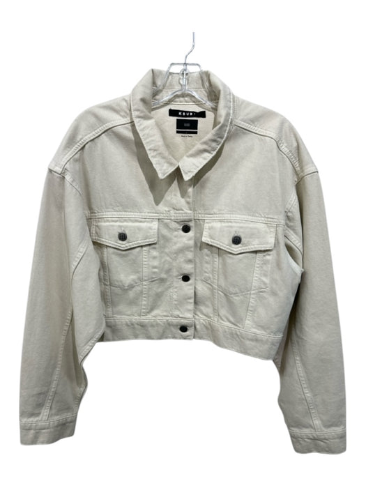 Ksubi Size Large Cream Cotton Denim Silver Buttons Patch Pockets Crop Jacket Cream / Large
