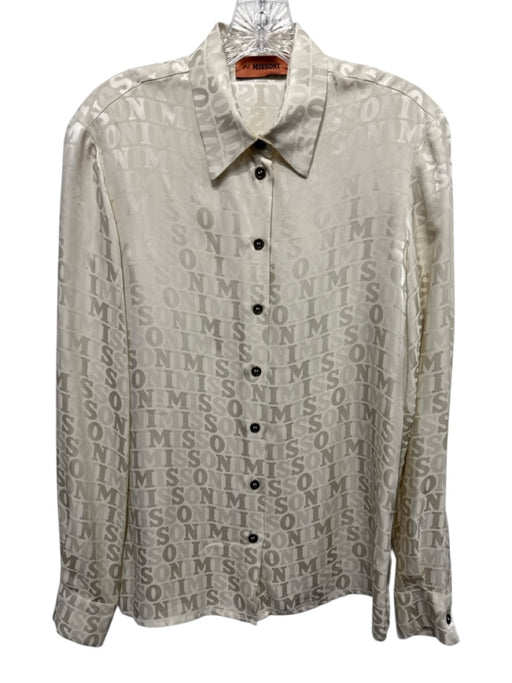 Missoni Size 44 / M Cream jaquard all over logo Long Sleeve Button Down Top Cream / 44 / M
