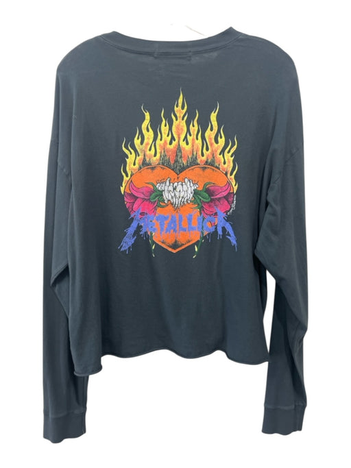 Daydreamer Size L Grey & Multi Cotton Graphic Long Sleeve rolled hem Top Grey & Multi / L