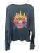 Daydreamer Size L Grey & Multi Cotton Graphic Long Sleeve rolled hem Top Grey & Multi / L